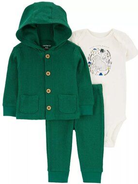 NWT Carter’s Baby Boy 3-Piece Outfit Set Size 12 Months Green Hoodie Pants